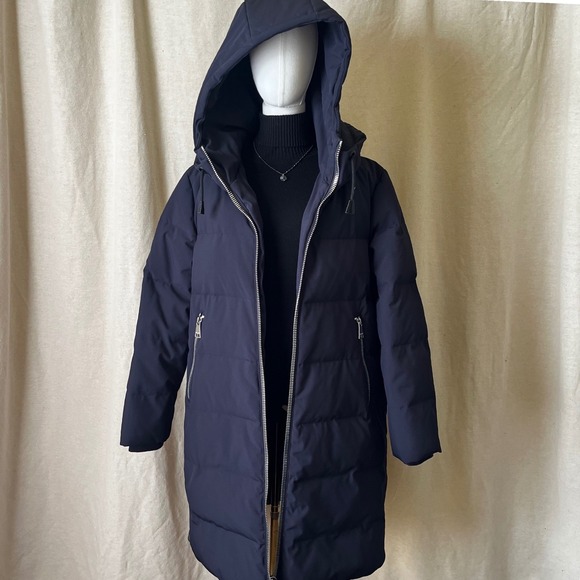 DKNY Black Hooded Puffer Coat Womens Large Long Quilted Winter Jacket - Picture 4 of 8